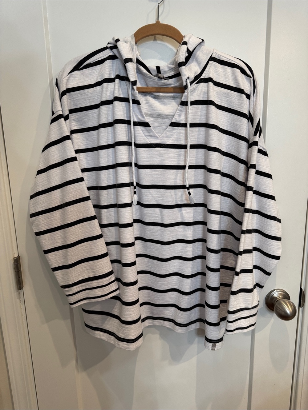 Talbots White Hooded Sweatshirt with Black Stripes